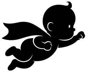 Superhero Baby Silhouette Flying Forward with Cape Illustration