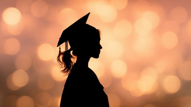 Graduate 2020 Silhouette. Young Woman Celebrating Graduation with Copy Space for Education Congratulations