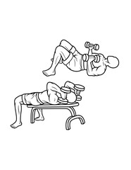 muscle male dumbbell gym sport training line art, hand drawn, sketch illustration