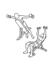 muscle male dumbbell gym sport training line art, hand drawn, sketch illustration