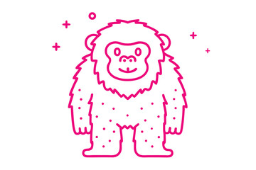 Fototapeta premium Stylized pink Yeti stands outlined amidst geometric shapes on a white backdrop