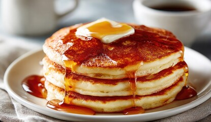 Stack of Pancakes with Syrup and Butter