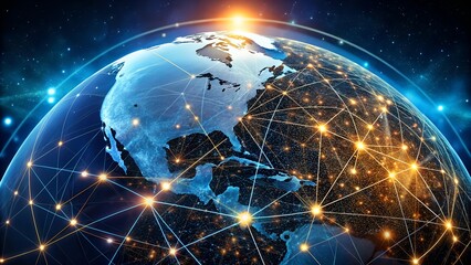 Digital globe with interconnected network of lights, representing global connectivity and the internet