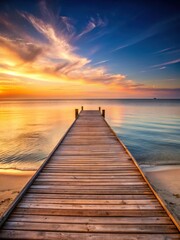 Naklejka premium Wooden dock on the beach at sunset