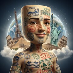 Embark on Global Adventures: Passport Man Celebrating International Travel and Cultural Exploration, Perfect for Tourism Marketing et World Business Concepts.