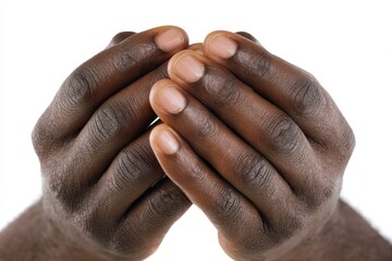 Fototapeta premium Hands Rubbing Together. African American Male Hands in Anticipation Isolated on Clean White Background