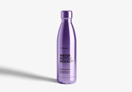 Realistic Stainless Steel Water Bottle Mockup