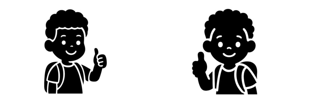 Smiling young boys with backpacks showing a positive thumbs up gesture, expressing approval and happiness and success - Powered by Adobe
