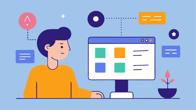 Dynamic Interface Changes A user customizing their interface on a monitor while icons and menu layouts adjust automatically based on eye position and movements.
