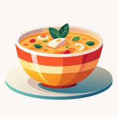 Delicious Vegetable Soup in Orange Striped Bowl