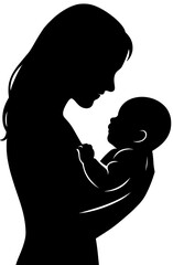 Beautiful Silhouette of Mother Holding Baby Illustration