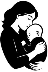 Silhouette of Mother Kissing Baby Illustration
