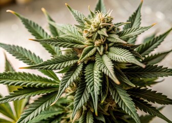 Close-up shot of green cannabis plant details and texture