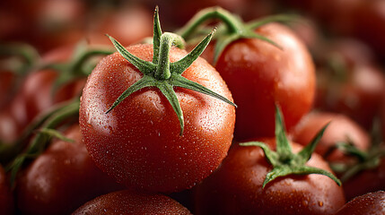 A close-up view of fresh ripe tomatoes