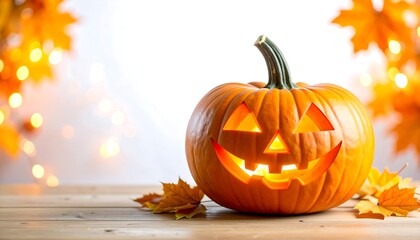 Festive Halloween pumpkin decoration glowing with autumnal charm scenery