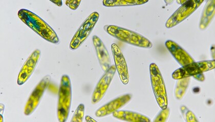 Euglena Microscopic Algae Cells Displayed under a Microscope for Analysis