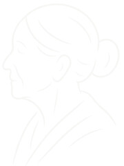 Glowing Silhouette Profile of Elderly Woman with Bun Hairstyle
