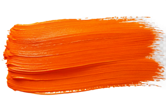 Vibrant orange paint brushstroke texture expressive bold artistic stroke of color transparent background