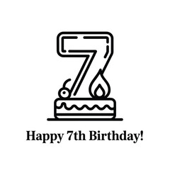 Happy seventh birthday celebration cake with candle and cherry