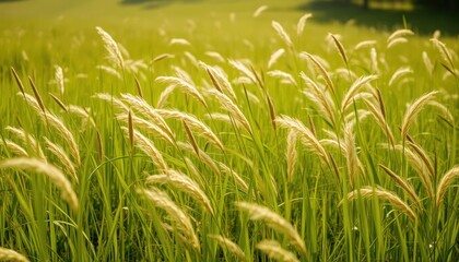 Serene Field of Graceful Tall Grass with Sunlight