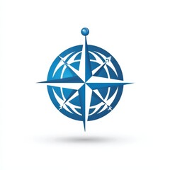 Blue Compass Rose Globe Icon Navigation Direction Global Travel Exploration