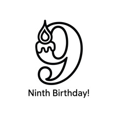 Ninth birthday candle number nine celebration design