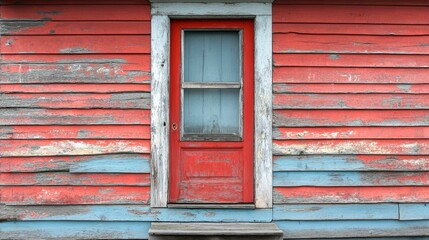 Obraz premium Red door on weathered clapboard house