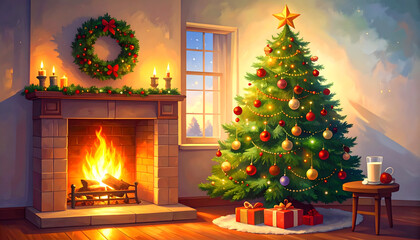 Cozy Christmas Eve by the Fireplace