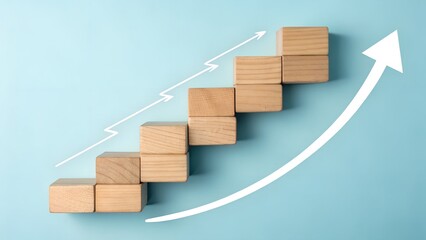 Path to Progress – Step-by-Step Growth and Accelerated Success, Conceptual, Abstract, Business, White Arrows, Wooden Blocks