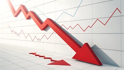 Market in Decline – Sharp Downturn and Economic Volatility, Business, Conceptual, Abstract, Red Arrow, Data Visualization, Lose