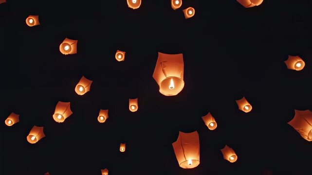 Sky Lanterns Floating in the Night Sky: A Celebration of Light and Hopeful Dreams