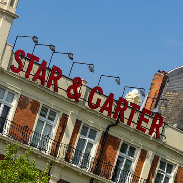 PUTNEY, LONDON, UK - JULY 04, 2018:  The facade of Star and Garter Pub, an Edwardian building