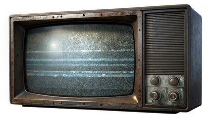 Distressed old TV screen with static noise isolated on white background