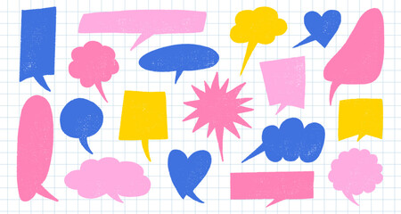 Crayon Speech Bubble Frame. Vector Chalk Talk Balloon. Colorful Dialog Chat Illustrations