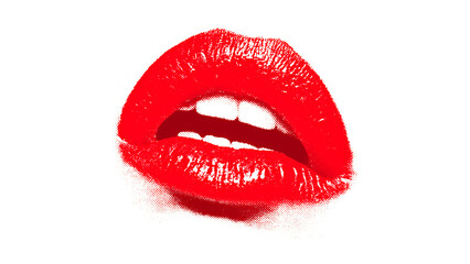 半開きの赤い唇を強調した、ハーフトーン効果のポップアート