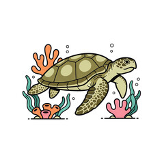 Fototapeta premium Retro 2D Sea Turtle