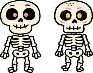 Two Cute Cartoon Skeletons
