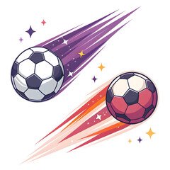 Naklejka premium Two soccer balls flying fast with a trail of light isolated on transparent background soccer ball with motion trail football with speed effect sport concept