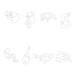 Vector set of 8 people in minimsl line srt style, seen from top view.