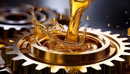 golden oil splash on gears industrial lubrication