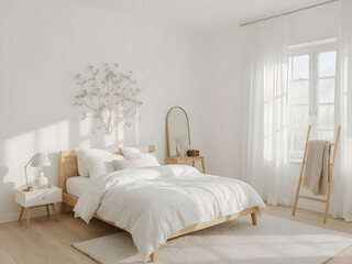 Bright and Serene Scandinavian Bedroom with Minimalist Decor and Natural Light