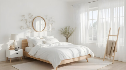 Bright and Serene Scandinavian Bedroom with Minimalist Decor and Natural Light