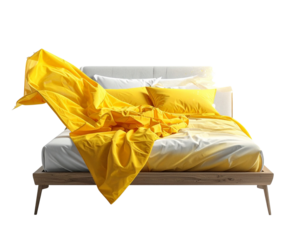 Fantasy Floating Modern Bed with Glowing Yellow Bedding