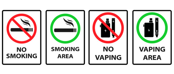 Vector image of a no smoking or no vaping sign. No smoking, prohibition symbols. No smoking zone, printable sign, red and green colors. Element for your design