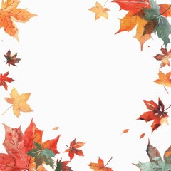 Fototapeta premium Autumn leaves border watercolor backgrounds maple plant.