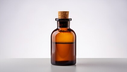 Fototapeta premium brown glass apothecary bottle with cork top white background