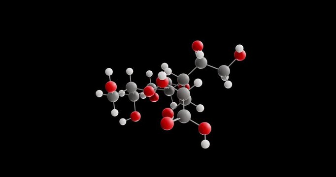 Lactobionic acid molecule, rotating 3D model of e399, looped video on a black background
