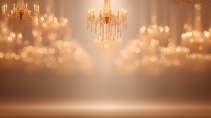 Luxury champagne hall blurred glowing chandeliers, cinematic celebratory palette