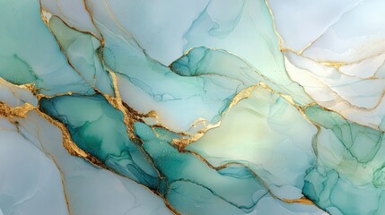 Fototapeta premium Soft green and gold fluid art background with an elegant marble ink texture