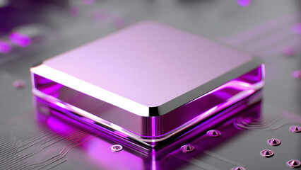 Futuristic glowing computer motherboard and AI microchip with purple, cyan, and green circuits for innovation and business growth  
